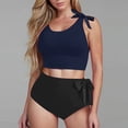 thumbnail image 2 of VBTAPA Women's Tummy Control High Waisted Bikini Set 2 Piece Side Bow Knot Swimsuit Color Block Bathing Suits Cropped Tank Top with Bottoms Limited Time Sales Navy L, 2 of 8