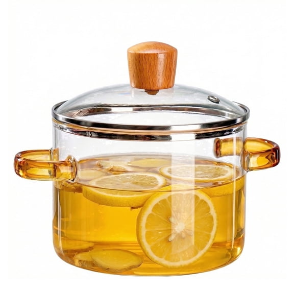1.6L (1.7Qt/54oz) Glass Saucepan with Lid - Yellow Handle Borosilicate Glass Pot, Stovetop & Oven Safe, for Cooking, Soup, Milk, Pasta, Noodle