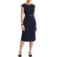 thumbnail image 2 of INSPIRE CHIC Women's Elegant Dress Cap Sleeve Belted Wear-to-Work Sheath Dresses XS Dark Blue, 2 of 6