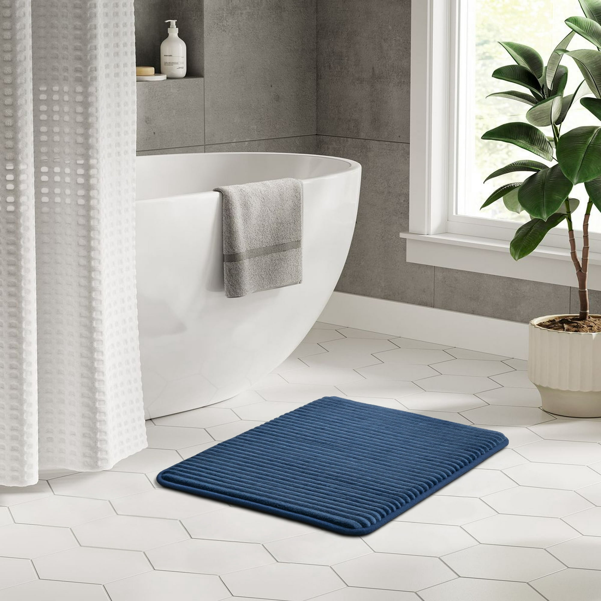 Mainstays Performance Foam 2-Piece Bath Rug Set, Indigo, 20 in x 32 in