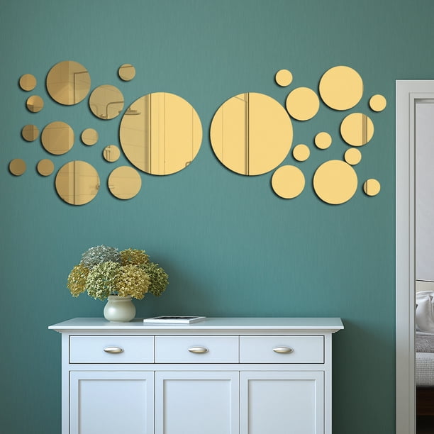 Xiao Hua Espejo de pared, 26 piezas de espejo acrílico adhesivo para pared, calcomanías extraíbles para el hogar, la sala de estar y el dormitorio (dorado oscuro)