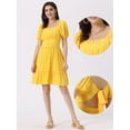 thumbnail image 2 of Unique Bargains Smocked Dress for Women's Summer Casual  Bow Tie Back Ruffle A-Line Dress XS Yellow, 2 of 6