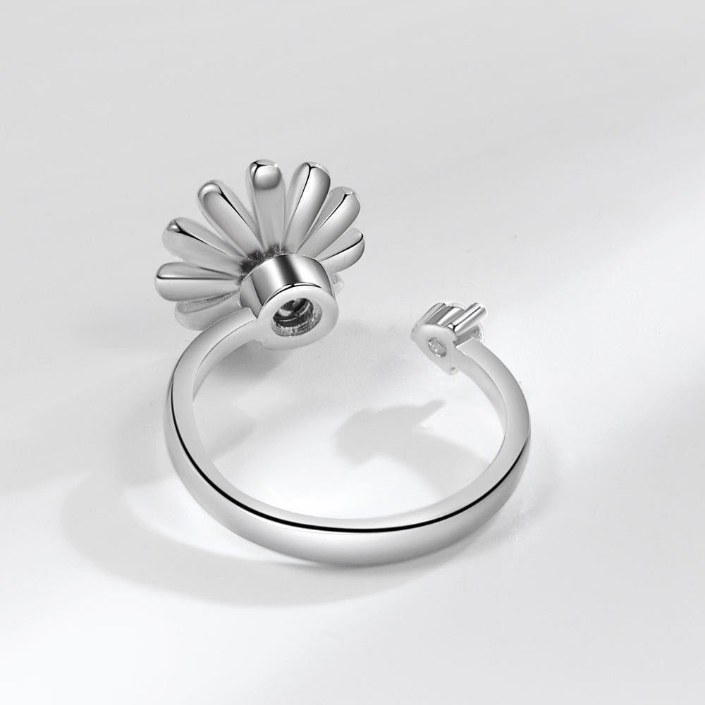 Women Adjustable Sunflower Rotating Fidget Ring Copper Electroplated Anxiety Stress Relief Fashion Jewelry Gift