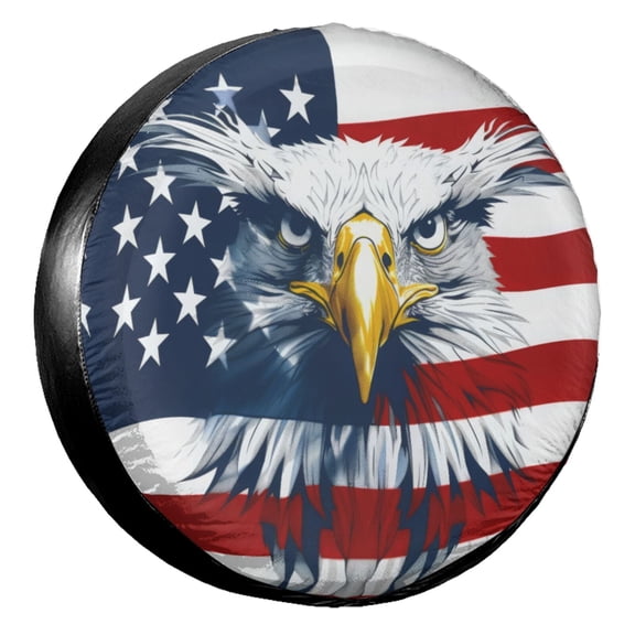 KAKALAD American Flag Eagle 01 Spare Tire Cover Universal Vehicle Accessories Buckle Car Tools 14”in