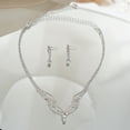 thumbnail image 3 of rygai 2Pcs/Set Necklace Earrings Set Multi-layer Wedding Bridal Jewelry Exquisite Elegant Inlaid Rhinestones Drop Earrings Necklace Anniversary Gift,Silver, 3 of 7