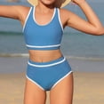 thumbnail image 2 of lnmuld Girls Contrast Sleeveless Trim Two Piece Swimsuit UPF 50+ Sun Protection Racerback High Waisted for Beach Pool Summer Swim Size:10-11 Years, 2 of 5
