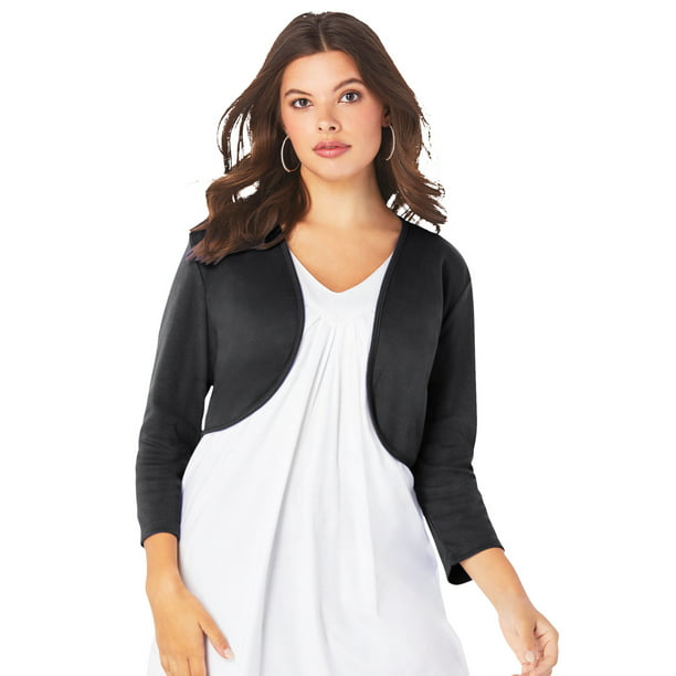 Roaman's Women's Plus Size Cardigan With Sleeves Shrug - 2X, Black - Walmart.com