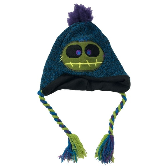 Aquarius Boys Blue Monster Hat Braided Tassel Critter Trapper