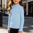 thumbnail image 4 of Girls Ribbed Mock Neck Knit Sweater Slim Fit Long Sleeve Ruffle Trim Basic thermal Top for Kids Ages 0-12 Fall Winter Layering Shirt Sky Blue 10-12 Years, 4 of 6