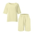 thumbnail image 3 of Plus Size Women's 2 Piece Outfits 3/4 Sleeve Linen Shirts Shorts Sets Loungewear Casual Tracksuits, 4XL, 3 of 7