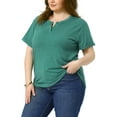 thumbnail image 4 of Agnes Orinda Women's Plus Size T-Shirts Notched V Neck Rolled Short Sleeve Soft Casual Summer Tees Tops 2025 5X Green, 4 of 6