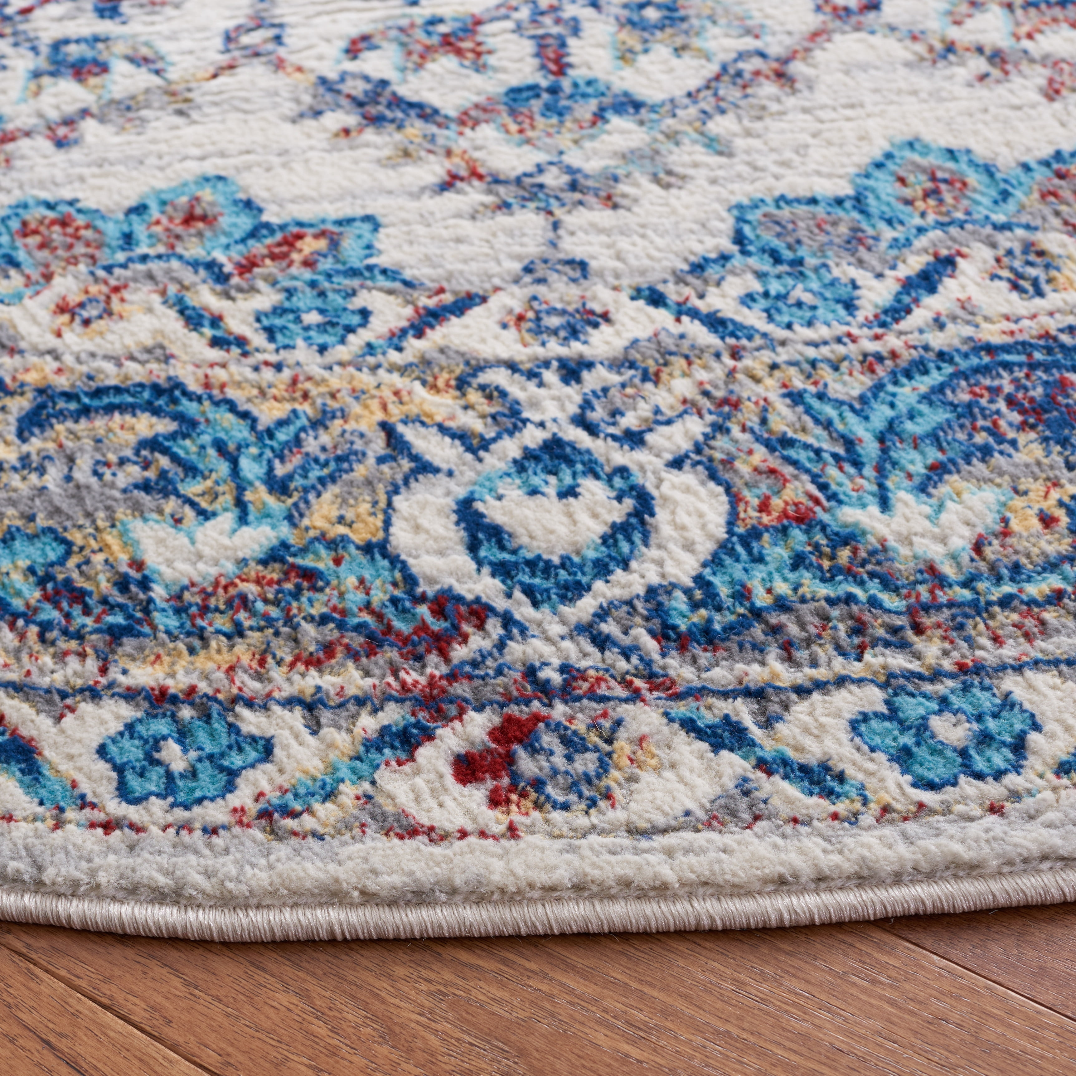 SAFAVIEH Brentwood Pompeii Geometric Area Rug, Ivory/Blue, 5' x 5' Round