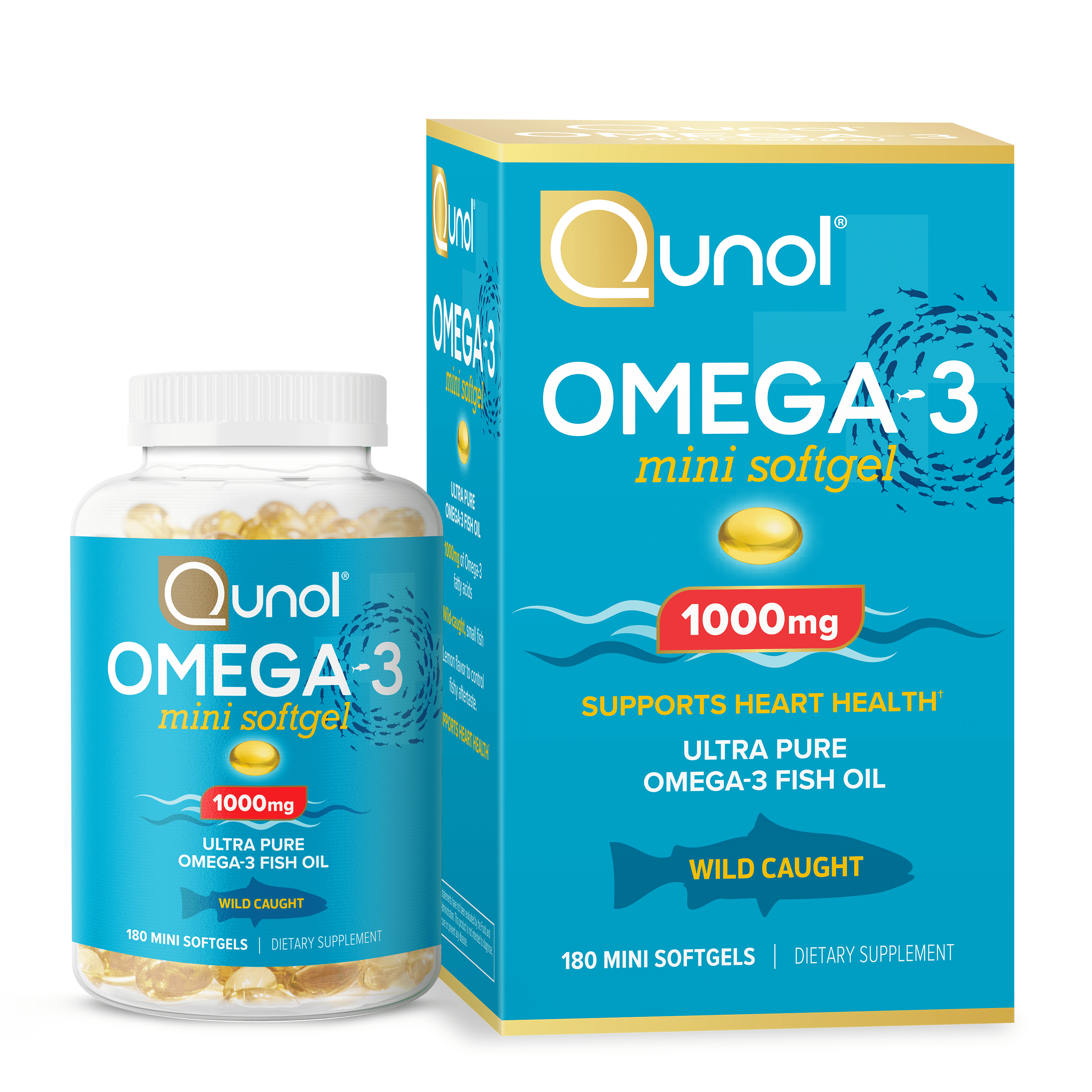 Qunol Mini Omega-3 Fish Oil Supplement (180 count) Heart Health Support with 1000mg Wild Caught Omega-3 Fatty Acids (Including EPA & DHA)