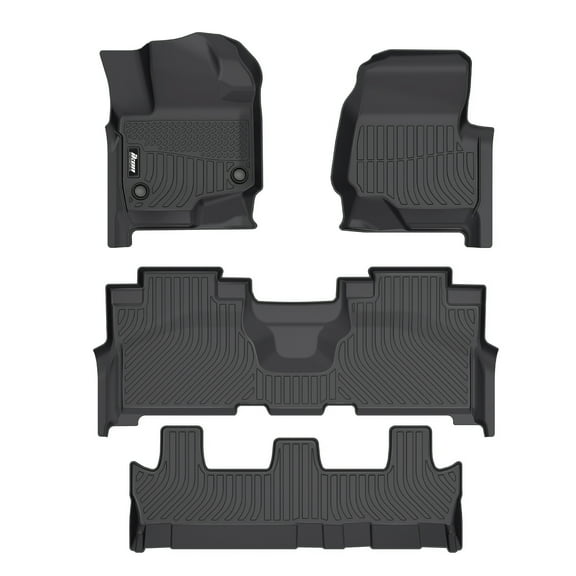 Ikon Motorsports 3D TPE All Weather Floor Mats Fits 2021-2024 Ford Expedition Max W/2nd Bench Seat, Anti-Slip Front Rear Liners Carpets Black 4PCS