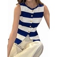 thumbnail image 3 of Women'S Striped Vest Button Down Colorblock Split Sleeveless Business Top Royal Blue XL, 3 of 9