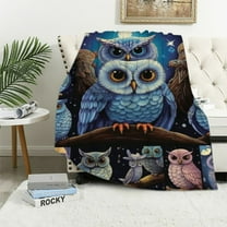 COMIO  Owl Blanket Owl Gifts for Owl Lovers Women Owl Gifts for Girls Super Soft Sherpa Owl Throw Blankets (Blue)