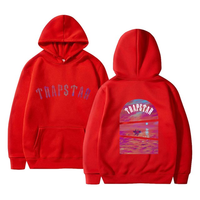 Hauts pour Femmes Trapstar Chandails à Capuchon pour Femmes Manches Longues Chandails en Molleton Graphiques Amples Trapstar Chandails en Molleton de Rue Hip-hop Chandails à Capuchon Chemises pour Femmes (Rouge, G)