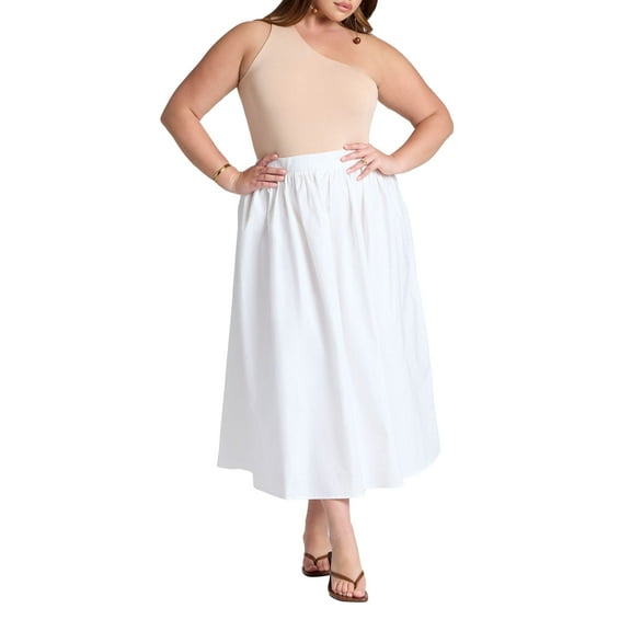 ELOQUII Elements Women's Plus Size Midi Poplin Skirt