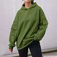 thumbnail image 2 of DeHolifer Women's Sweatshirts Solid Color Long Sleeve Side Pockets Hoodies Pullover Sweatshirts Casual Loose Pullover Tops Green L, 2 of 6
