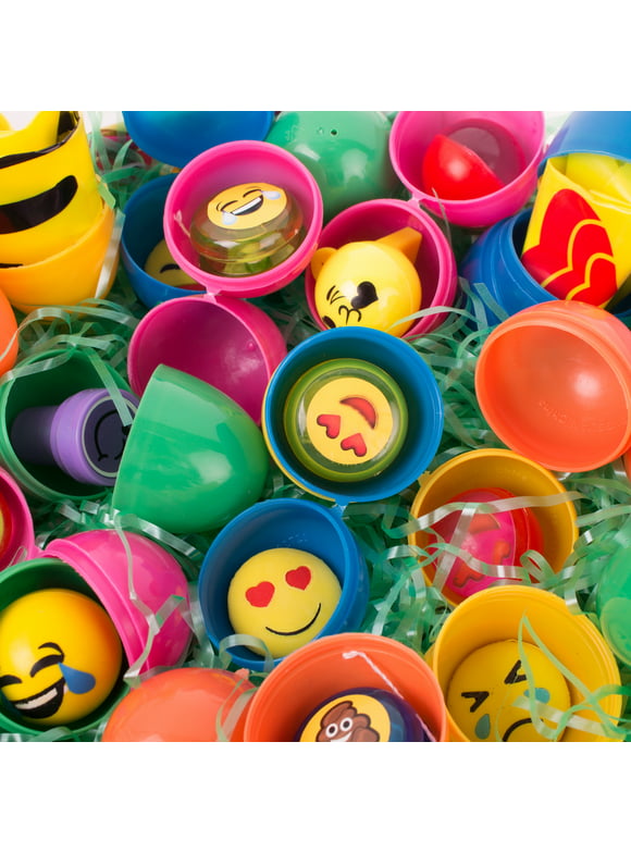 Kids Trendy Emoji Emoticon Smile Toys 2.5" Filled Easter Eggs, Assorted, 12 Pack