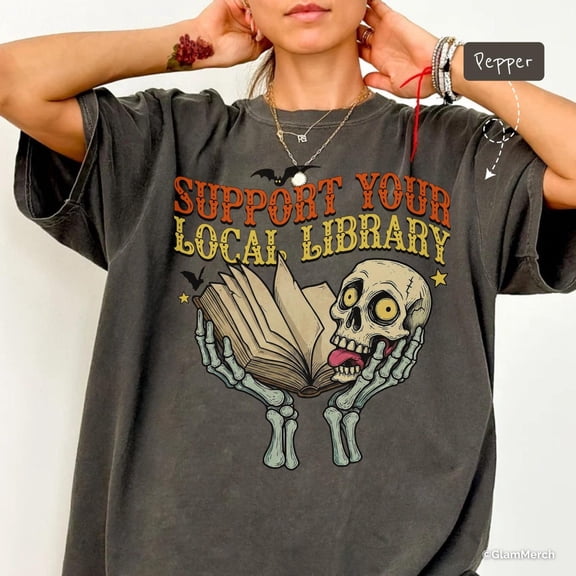 Support Your Local Library T-Shirt, Halloween Bookworm Reading Gift