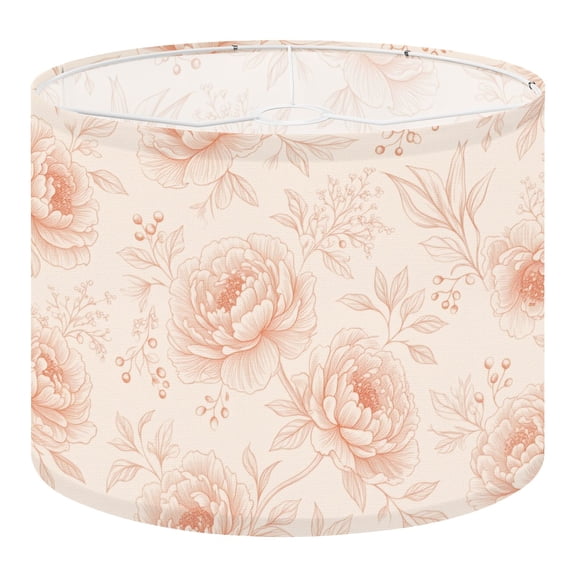 Linen Drum Lampshades Vintage Peony Floral Delicate Line Art Soft Beige Rose Tones 13"x13"x10" Light Shade for Table Lamps Floor Lamp Shades Lampshade Replacement Assembly Required