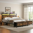 thumbnail image 2 of EnHomee Full Size Bed Frame with Headboard Full Bed Frame with 3 Fabric Drawers Metal Platform Bed Frame Full with LED Lights & Charge Station, Rustic Brown, No Box Spring Needed, 2 of 8
