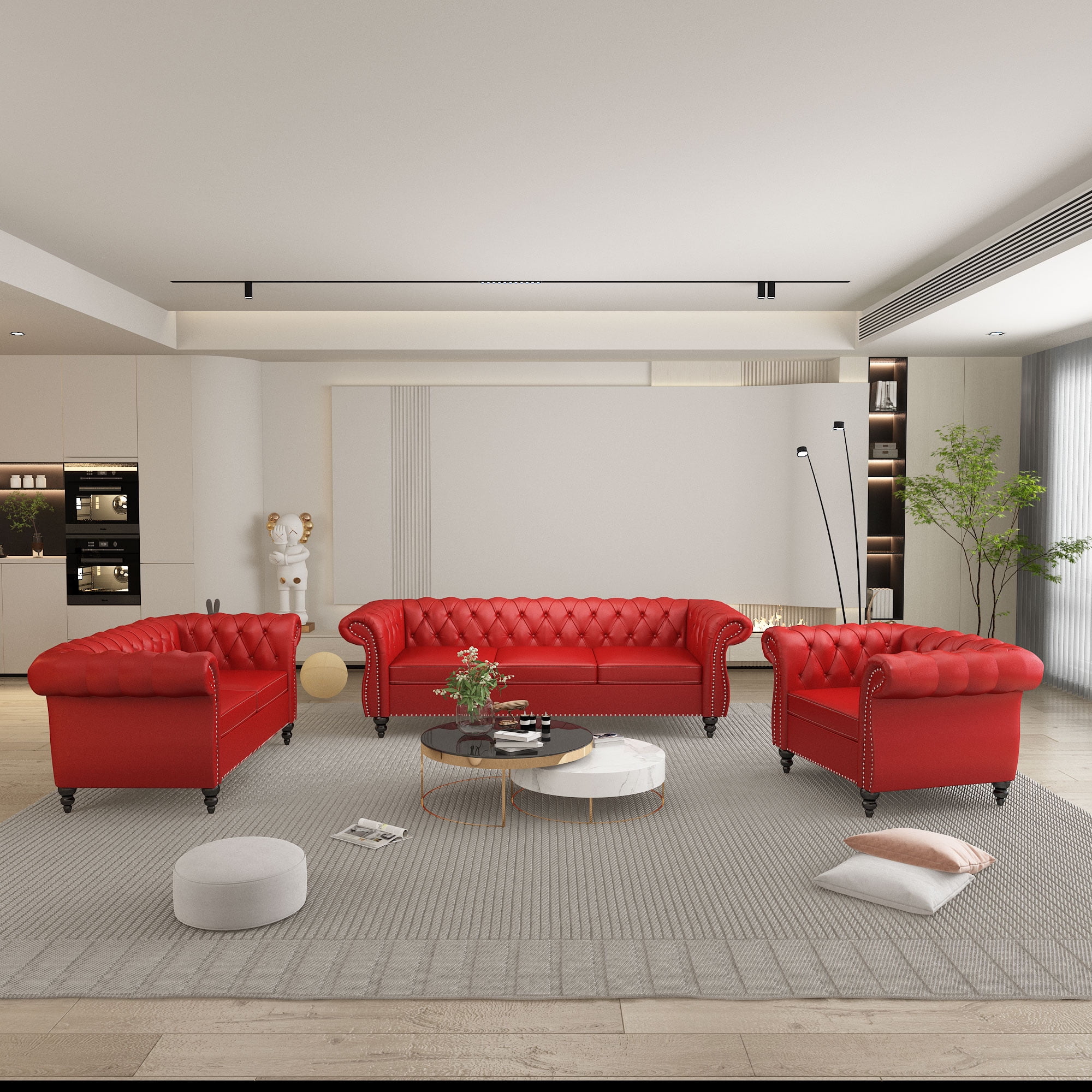 Yocwo Faux leather Couches Set for Living Room,3 Piece Sofa with