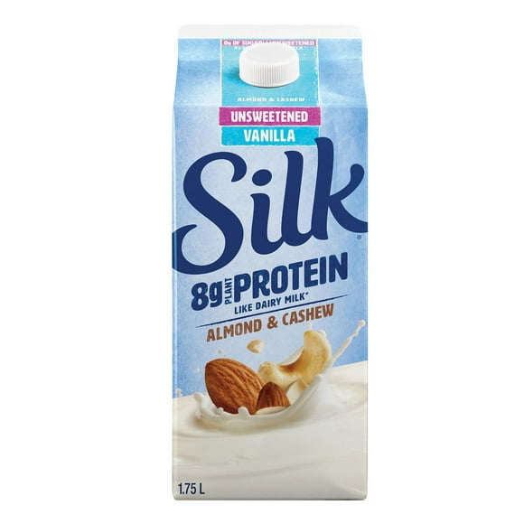 Silk Protein Almond & Cashew Beverage, Vanilla, Unsweetened, Dairy-free, Plant Based, 1.75L Dairy Free Plant Based Milk