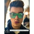 thumbnail image 3 of Kush Premium Mens Shield Horn Rim Mirror Lens Sunglasses Black Brown Yellow Mirror, 3 of 9