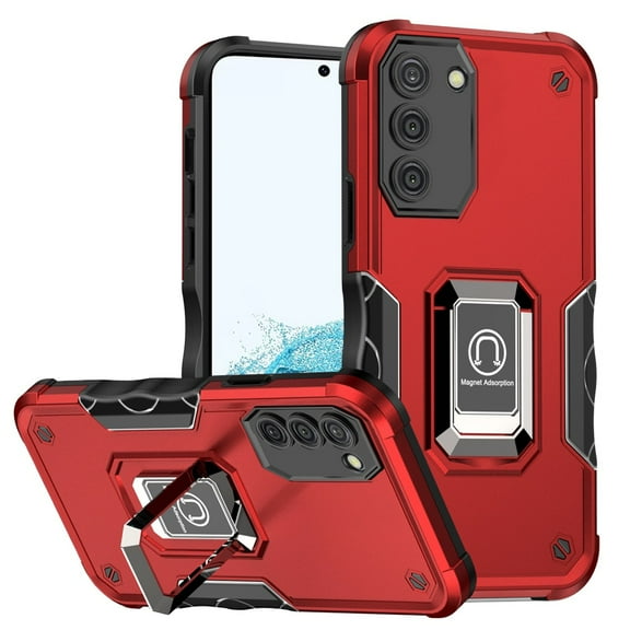 For Samsung Galaxy S22 Ultra Hybrid with Magnetic Ring Holder Stand Kickstand Heavy Duty Rugged Drop Silicone Shockproof Cover ,Xpm Phone Case [ Red ]