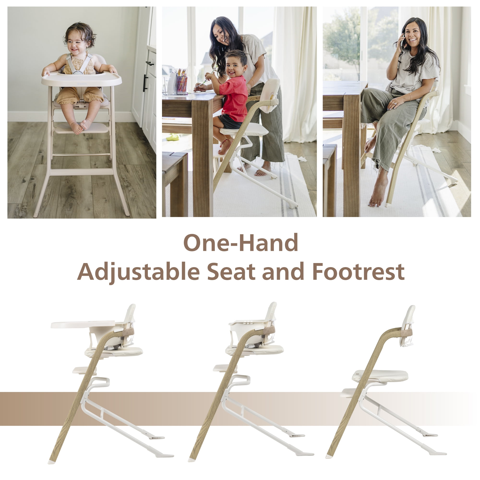 Unilove Grow With Me 2-in-1 Baby High Chair – Adjustable Toddler Chair with Baby Set, Removable Harness, One-Hand Seat & Footrest Adjustment - Vanila White