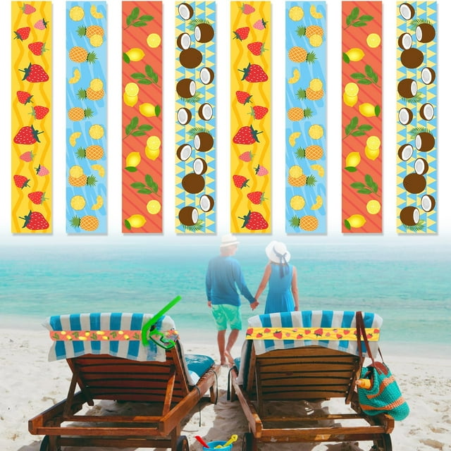 8Pcs Colorful Towel Clips for Chairs HADEEONG Beach Towel Bands Fruit Patterns Elastic Towel Holder Strap for Lounge Beach Pool Cruise Chairs Summer Trip Essentials
