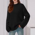 thumbnail image 4 of Womens Loose Round Neck Solid Color Bell Sleeve Long Sleeve Knitted Sweater Top for Fall Winter Bell Sleeve Trends,Black,M, 4 of 6