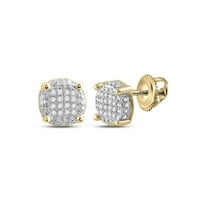 10kt Yellow Gold Mens Round Diamond Cluster Earrings 1/10 Cttw