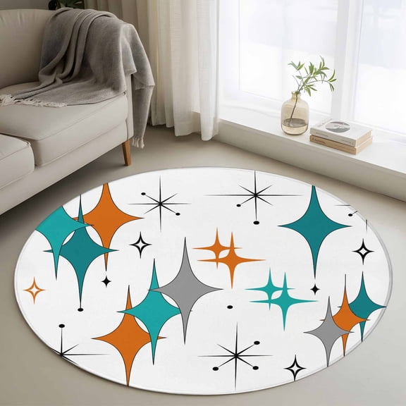 Area Rug 36in, Boho Mid-Century Diamond Pattern Floor Carpet Living Room Rug, Modern Geometric Theme Non-Slip Welcome Mat Indoor Rugs for Bedroom Dining Room