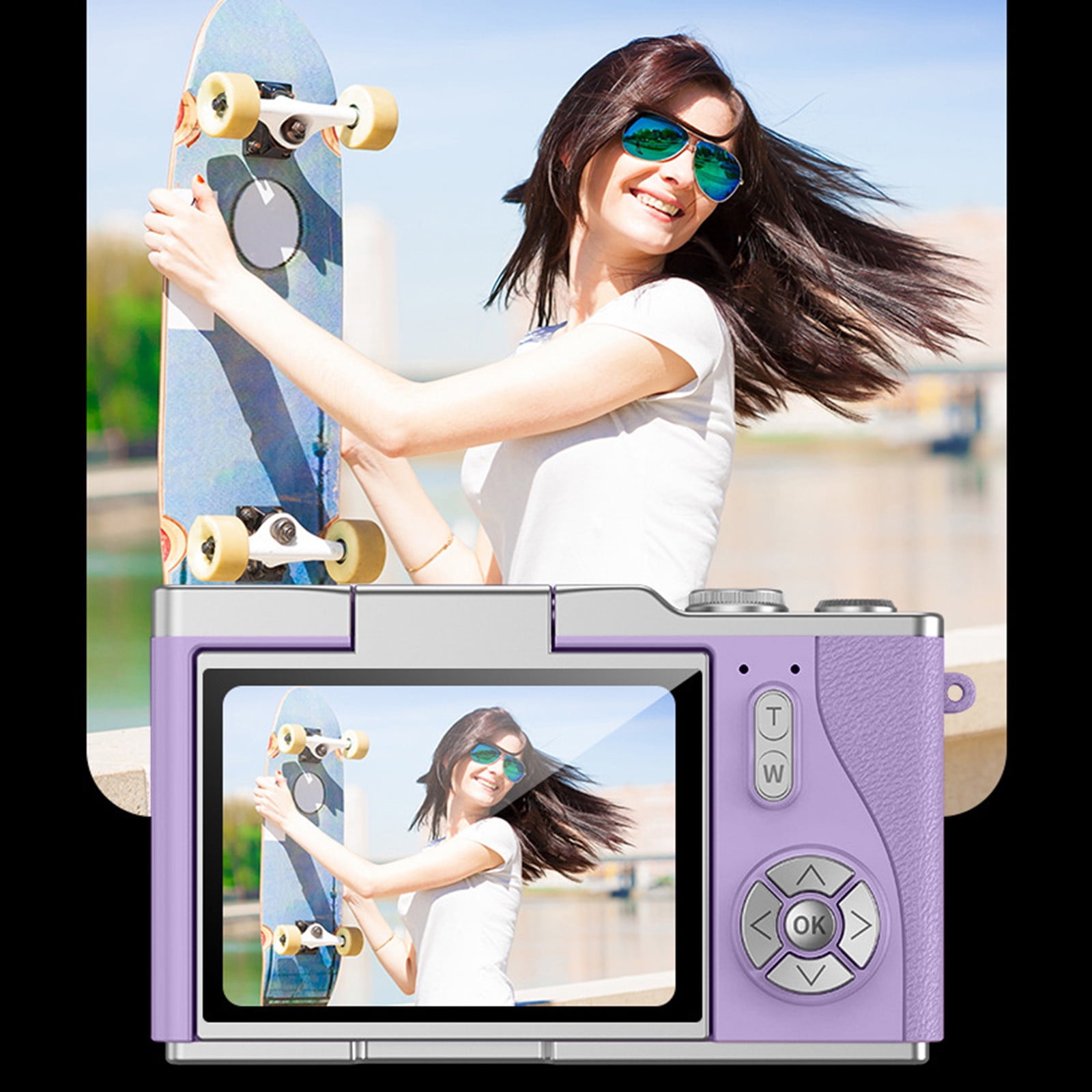 Digital Camera, Gaqring 2.4 Inch Flip Screen Autofocus 1080P HD Selfie Beauty Camera, 8X Digital Zoom 48MP CMOS Sensor Night Vision Flash Portable Teen Camera, Purple