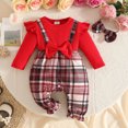thumbnail image 2 of AWZXDE Girls fashion rompers Ruffle Sleeve Ribbed Knit Plaid Patchwork Rompers Toddlers clothes for girls Bow Headband Complete Outfit Set Green - 6-9 Months, 2 of 6