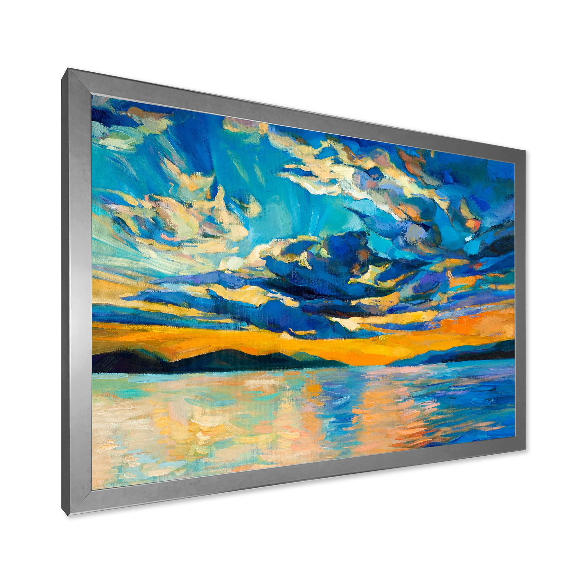 Designart 'Cloudy Sunset Over Wide Open Ocean Horizon' Nautical & Coastal Framed Art Print