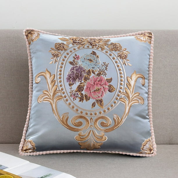 Cojín de flores con relieve europeo | Cojín cuadrado de algodón de 48 x 48 cm | Respaldo para sofá y cama | Colores azul, beige, rojo y café