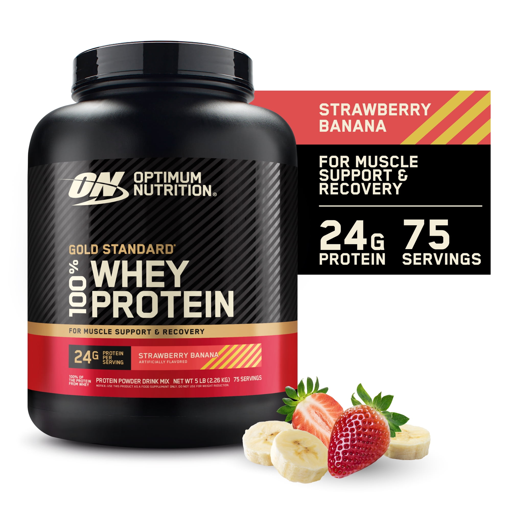 Optimum Nutrition, Gold Standard 100% Whey Protein Powder, Strawberry Banana, 5 lb, 75 Servings