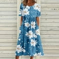 thumbnail image 1 of QJUHUNG Robe Midi à Manches Courtes Imprimée Florale Hawaïenne pour Femmes Robe Fluide avec Poches Tenue de Plage Ample, 1 of 5