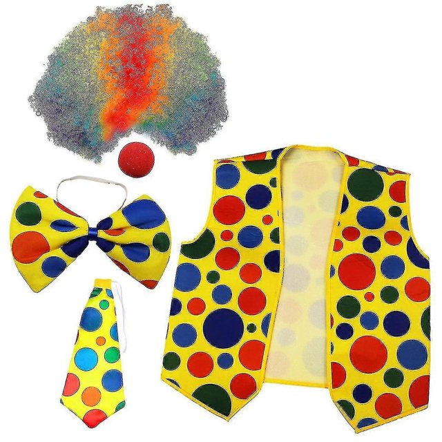 5 Pack Clown Costume Set Clown Wig Nose Vest For Cheer Cosplay Parties Carnivals Dress Up