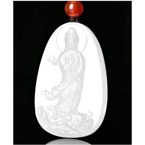 Genuine White Emerald Jade Dragon Kwan Yin Guan Yin Goddess of Mercy Bodhisattva Buddha Necklace Amulet Pendant(Certificate,Handcarved)