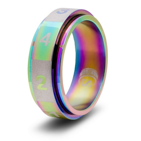 CritSuccess d4 Dice Ring with 4 sided Die Spinner (Size 14.5 - Stainless Steel - Rainbow)