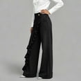 thumbnail image 4 of Mutghys Wide Leg Jeans for Women Asymmetric Ruffle High Waisted Denim Jeans with Pockets Vacation Party Shopping Loose Comfy Casual Jeans, 4 of 5
