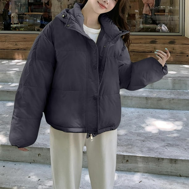 Puntoco Parkas De Algodón De Moda Con Capucha, Bolsillos Dobles Y Botones Y Mangas Largas Para Mujer