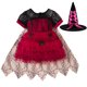 thumbnail image 1 of Vestido de fiesta de Halloween para niña con capa de bruja, disfraz de manga corta con estampado de araña, tutú de encaje y malla hasta la rodilla, 1 a 5 años, 1 of 5