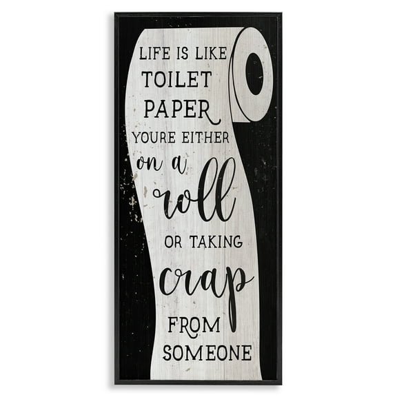 Stupell Industries Like Toilet Paper Funny Bathroom Typography Painting Black Framed Art Print Wall Art, 10 x 24