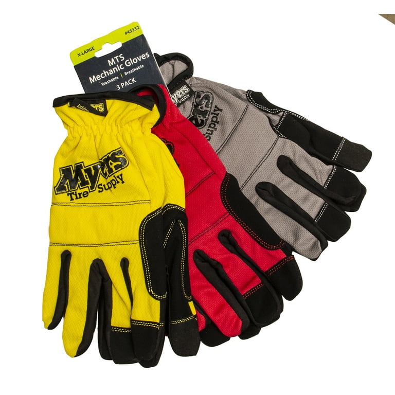 Myers Tire Supply Mechanics Gloves, Safety Work Gloves, Pro or DIY, Large, 3Pack, Men's, Gray